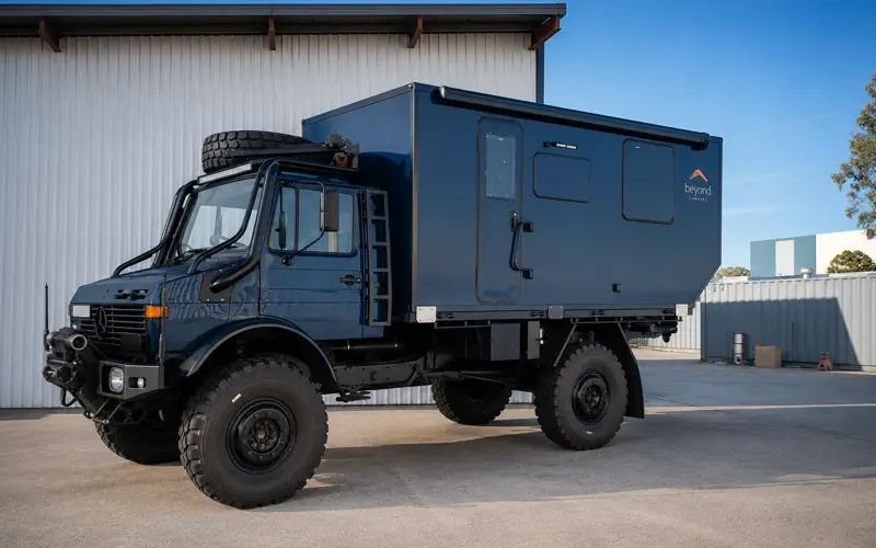 Blue Unimog Overlander Camper